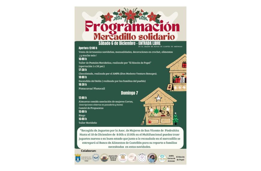 Cortes de Arenoso organiza su tradicional Mercadillo Solidario de Navidad
